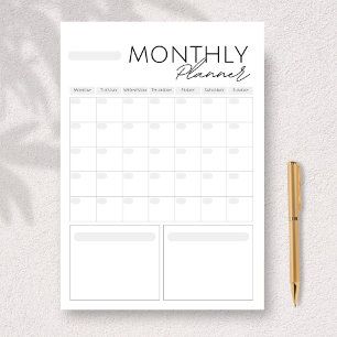 Clean White Grey Custom Monthly 40 page Planner  Notepad