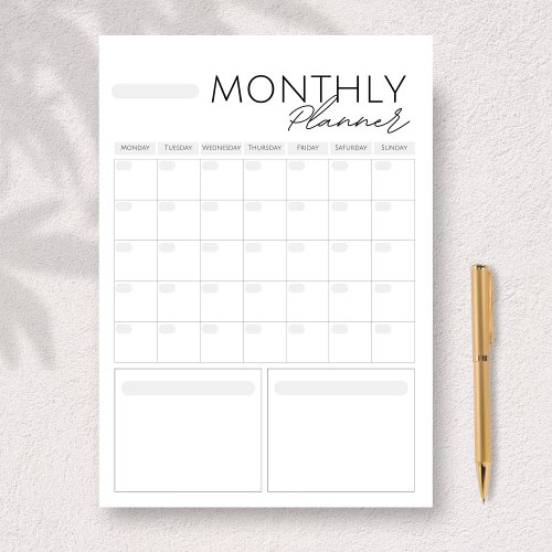 Clean White Grey Custom Monthly 40 page Planner  Notepad