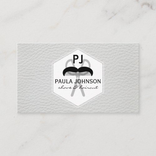 Clean White Leather  Variation Barber Monogram Business Card