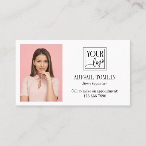 Clean White Logo  Personal Photo Business Card