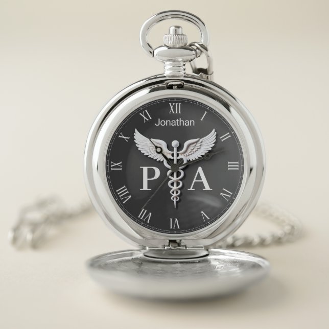 Clean White Medical Caduceus Physician Assistant Pocket Watch (Inside)