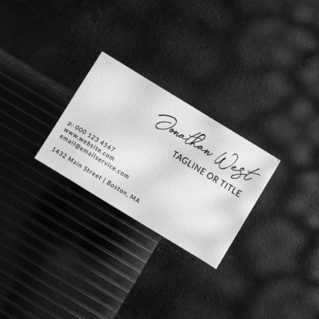Clean White Name In Signature Script One Sided Business Card (Creator Uploaded)