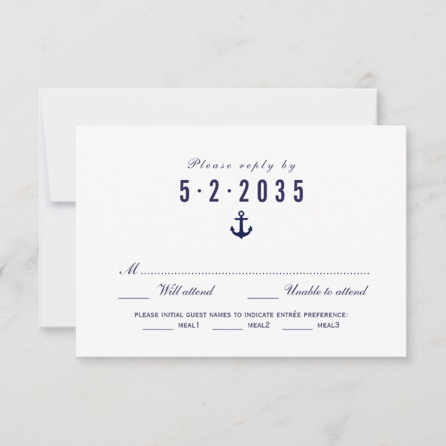 Clean White Nautical Wedding RSVP Card Meal Choice (Front)