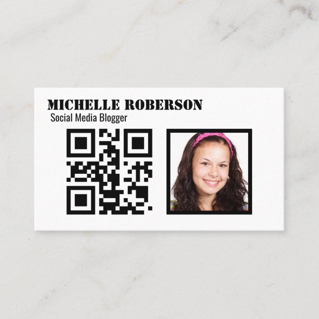 Clean white photo and code business card (Front)
