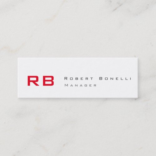 Clean White Red Monogram Skinny Business Card