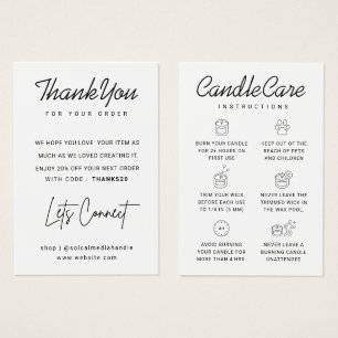 Clean White Script Candle Thank You Care