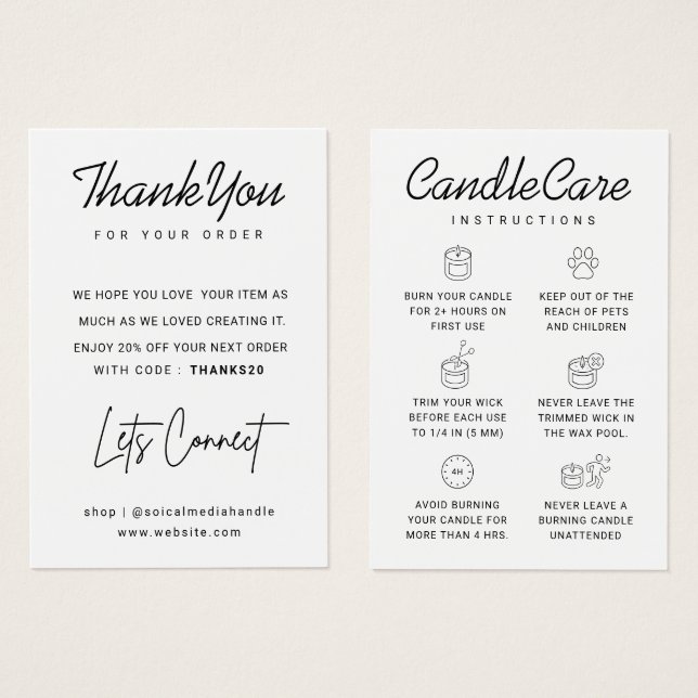 Clean White Script Candle Thank You Care (Front & Back)