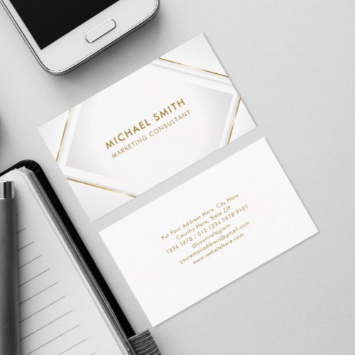 Clean White  Square Frame Gold Lines Business Card