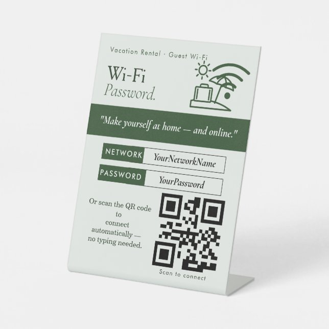 Clean WiFi Password QR Code Sign | Wi‑Fi Vacation (Front)