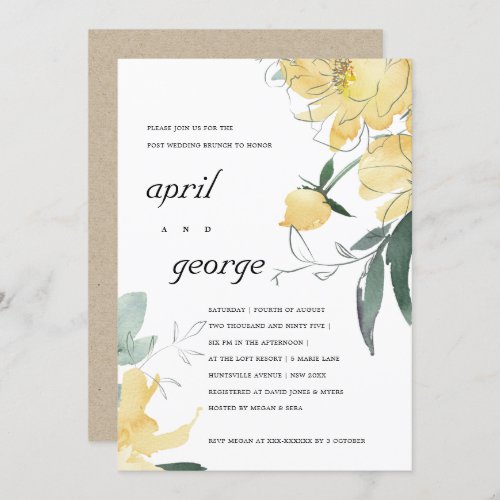 CLEAN YELLOW FLORAL POST WEDDING BRUNH INVITE