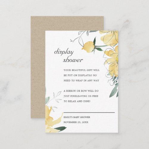 CLEAN YELLOW GREEN FLORAL DISPLAY BABY SHOWER ENCLOSURE CARD