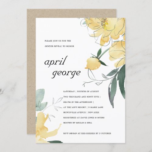 CLEAN YELLOW GREEN FLORAL GENDER REVEAL INVITE