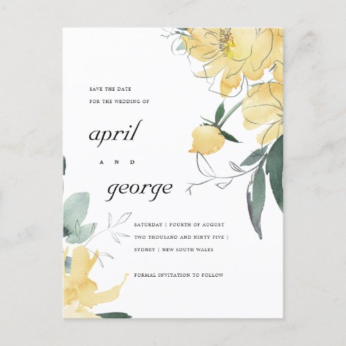 CLEAN YELLOW GREEN FLORAL SAVE THE DATE CARD