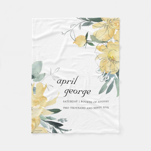 CLEAN YELLOW GREEN FLORAL WATECOLOR BIRTHDAY FLEECE BLANKET (Front)