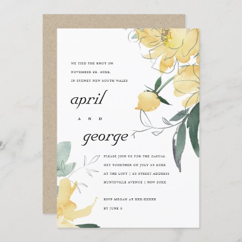 CLEAN YELLOW GREEN FLORAL WE TIED THE KNOT INVITE