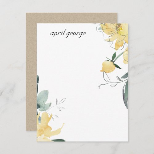 CLEAN YELLOW GREEN WATERCOLOR FLORAL PERSONALISED NOTE CARD