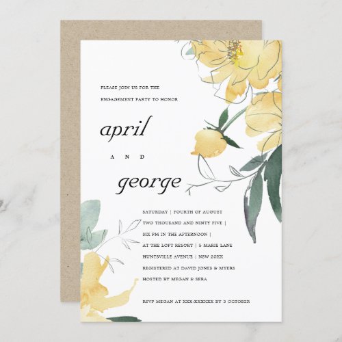 CLEAN YELLOW WATERCOLOR FLORAL ENGAGEMENT INVITE