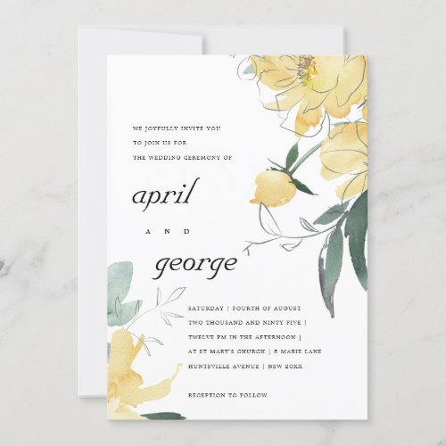 CLEAN YELLOW WATERCOLOR FLORAL WEDDING INVITE