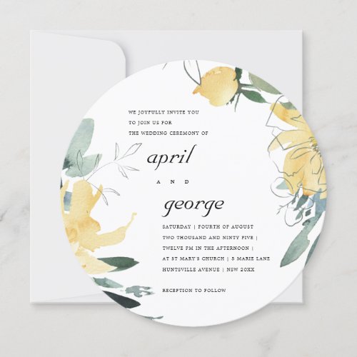 CLEAN YELLOW WATERCOLOR FLORAL WEDDING INVITE