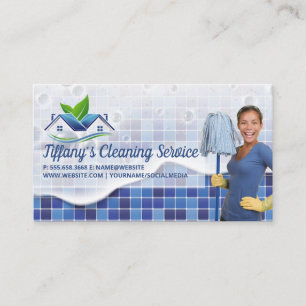 Cleaner Holding Mop Janitor Business Card