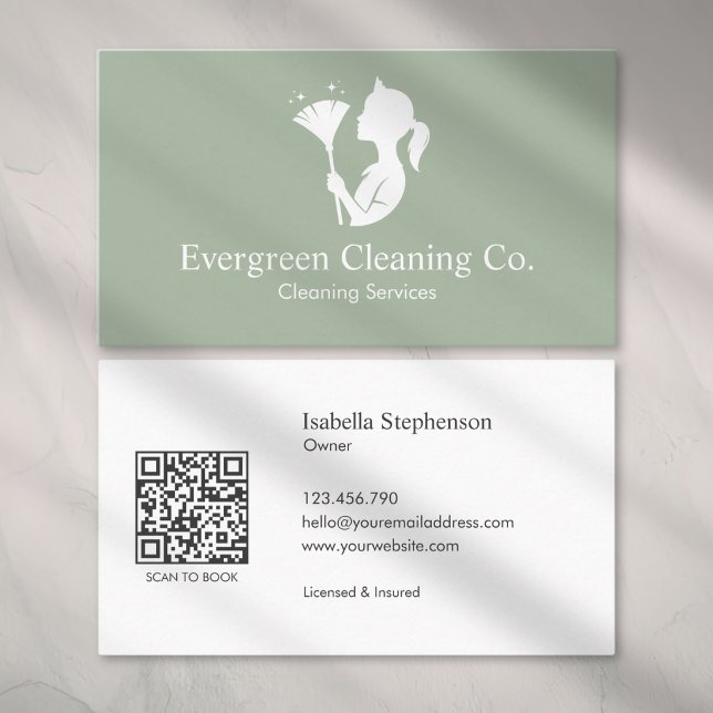 Cleaner House Cleaning Service Minimal QR Code Business Card (Creator Uploaded)