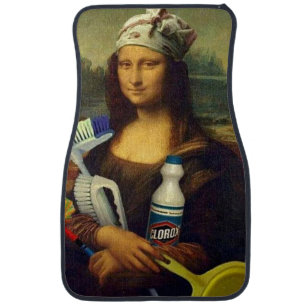Cleaner Mona Lisa holding cleaning tools Da Vinci Car Floor Mat