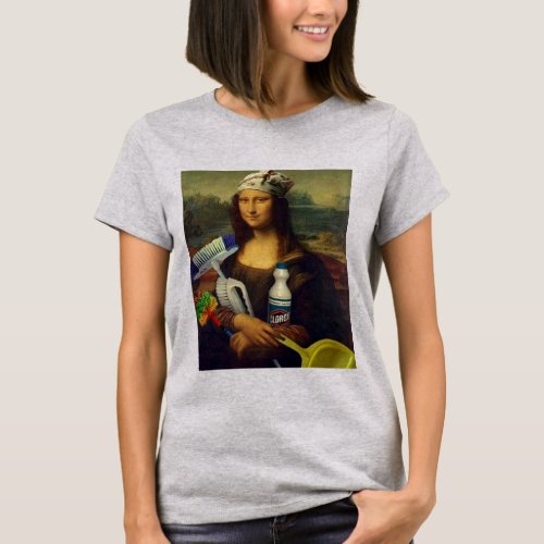 Cleaner Mona Lisa holding cleaning tools Da Vinci T_Shirt