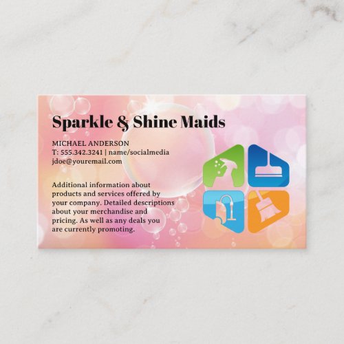 Cleaner Services Icons  Soap Bubbles Background  Business Card