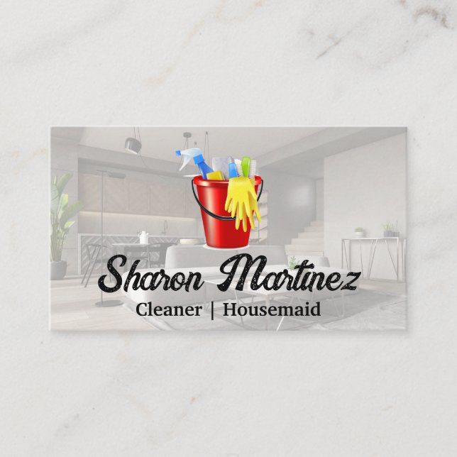 Cleaner Supply Logo | House Services | Living Room Business Card (Front)