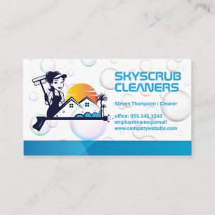 Cleaner with Squeegee Soap Bubbles Business Card