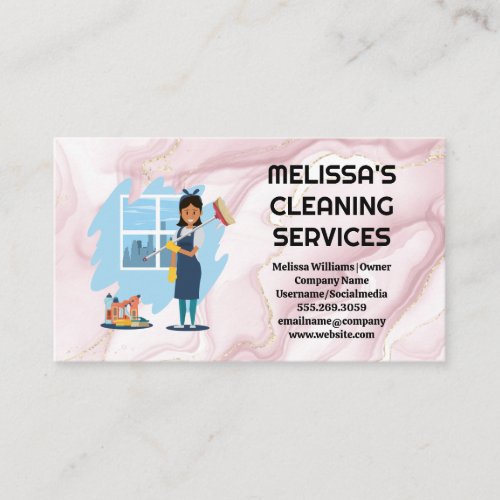 Cleaner Worker  Pink Marble Business Card