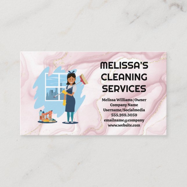 Cleaner Worker | Pink Marble Business Card (Front)