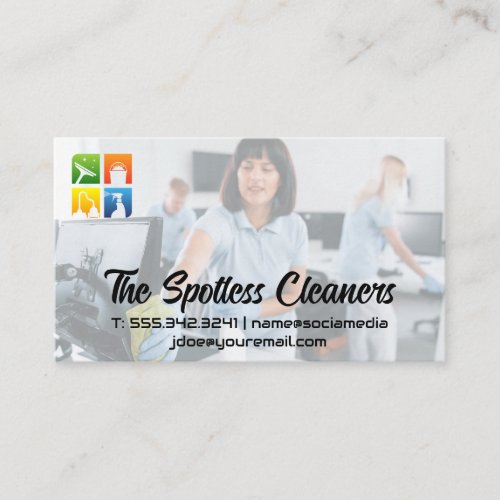 Cleaners Working in Office Business Card