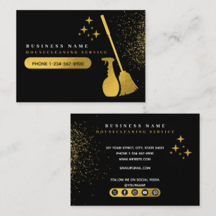 Cleaning Black & Gold Social Media Icons Business Card