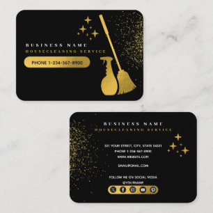Cleaning Black & Gold Social Media Icons Business Card