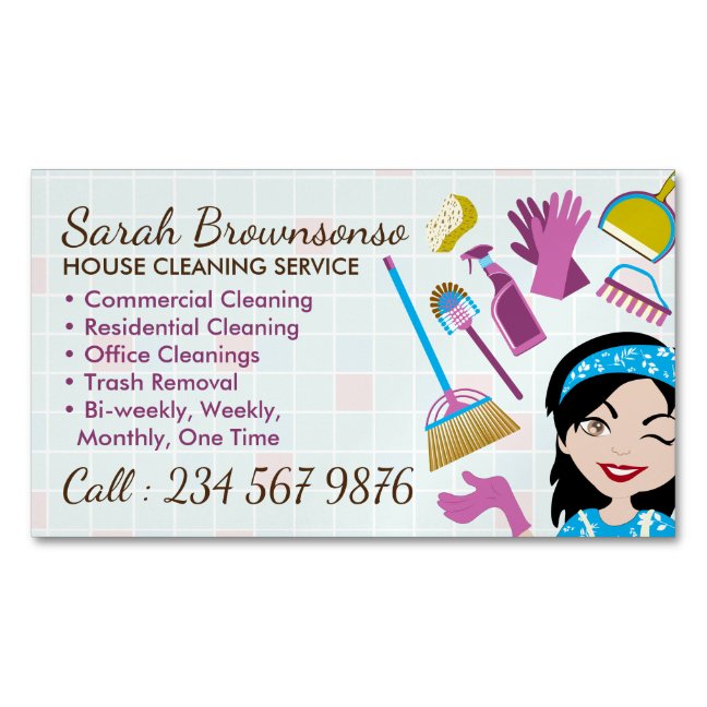 Cleaning Black Janitorial Lady Tile Washing Business Card Magnet