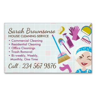Cleaning Blonde Janitorial Lady Tile Washing Business Card Magnet