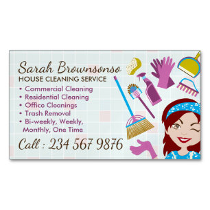 Cleaning Burgundy Janitorial Lady Tile Washing Business Card Magnet