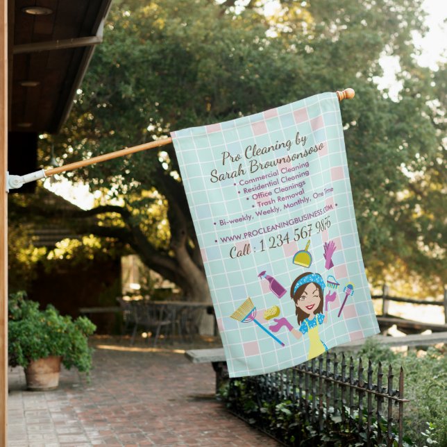 Cleaning Business Advertising Lady Icon House Flag (In SItu)