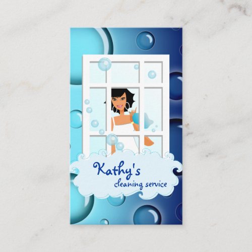 Cleaning Business Card blue Bubbles Black Hair