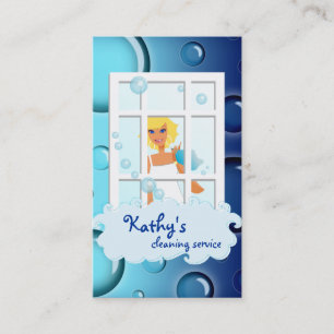 Cleaning Business Card blue Bubbles Blonde Hair