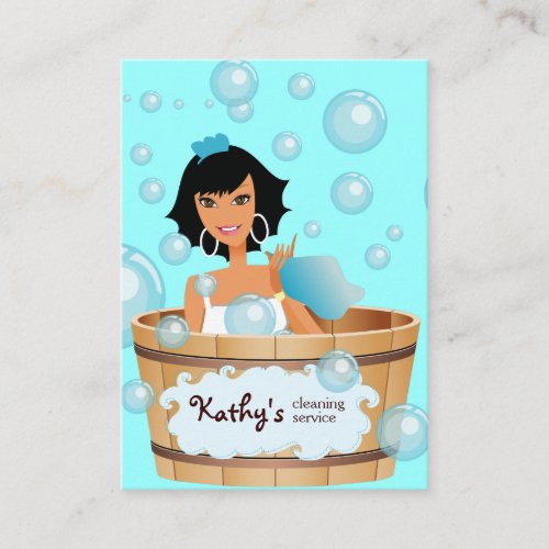 Cleaning Business Card Bucket Bubbles Blue