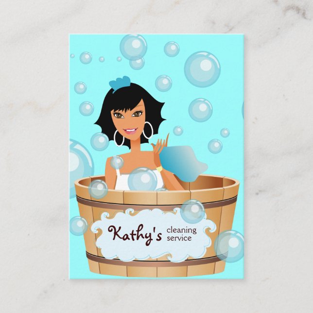 Cleaning Business Card Bucket Bubbles Blue (Front)