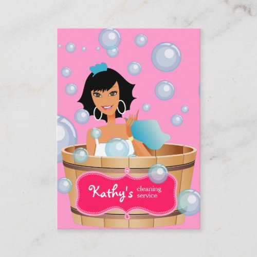 Cleaning Business Card Bucket Bubbles Pink