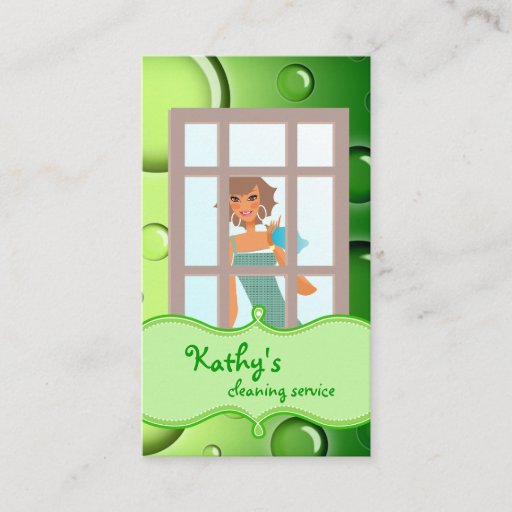 Customizable Cleaning Business Card Green Bubbles