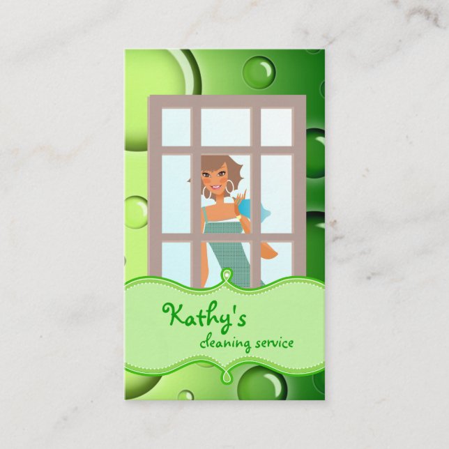 Cleaning Business Card Green Bubbles (Front)