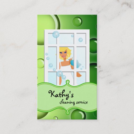 Customizable Cleaning Business Card Green Bubbles Blonde Hair