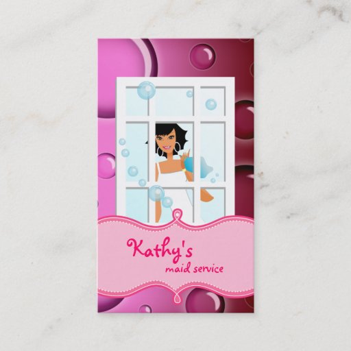 Customizable Cleaning Business Card Pink Bubbles Black Hair