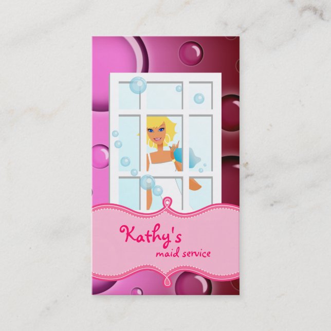 Cleaning Business Card Pink Bubbles Blonde Hair (Front)