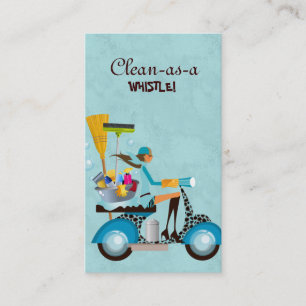 Cleaning Business Card Scooter Girl Blue
